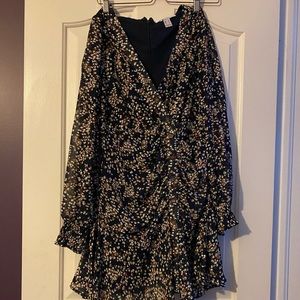 Long sleeve floral chiffon dress